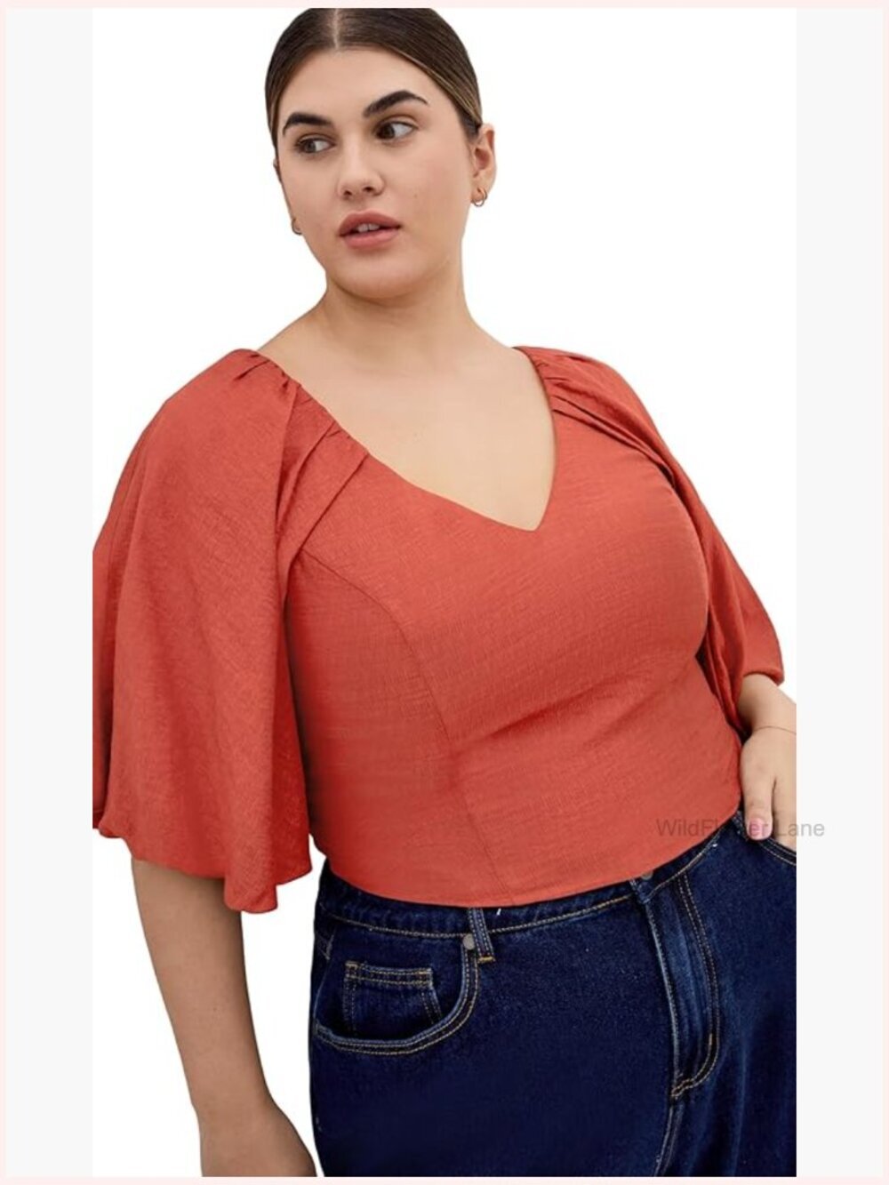 V-Neck Crop Top with Puff Sleeves - Plus Size Blouse